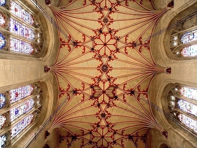 Geometric ribbed vaulting viewed from below