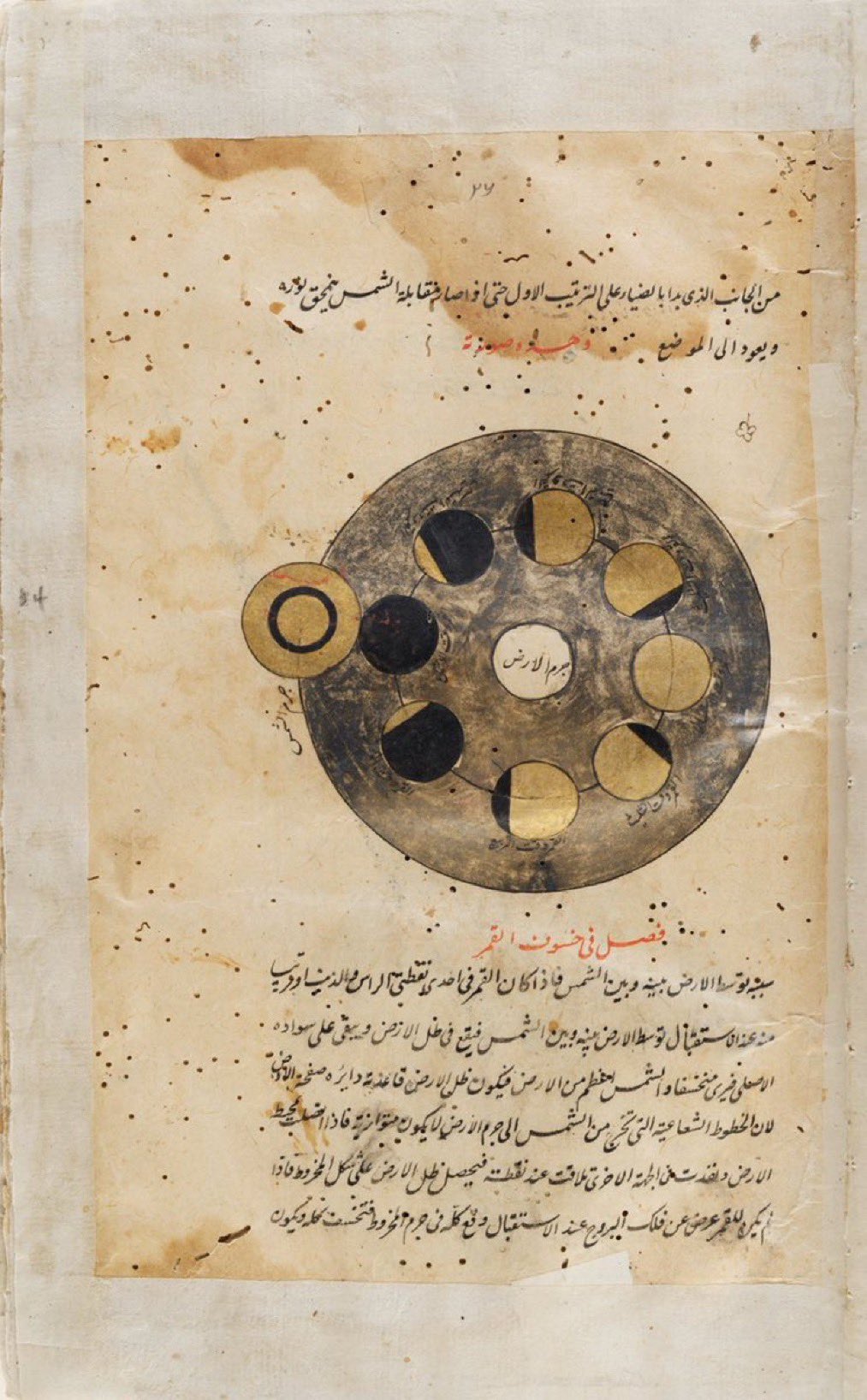 Medieval manuscript page with a circular diagram of the phases of the Moon