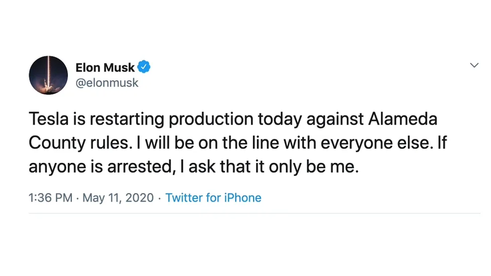 The morning Tesla reopened its factory.